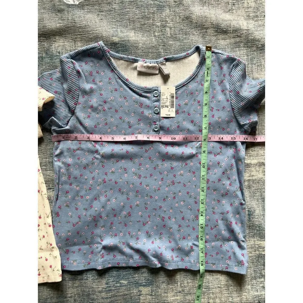 NWT! Children's Place White Blue Floral Short Sleeve Tees Lot of 2 Girls XXL